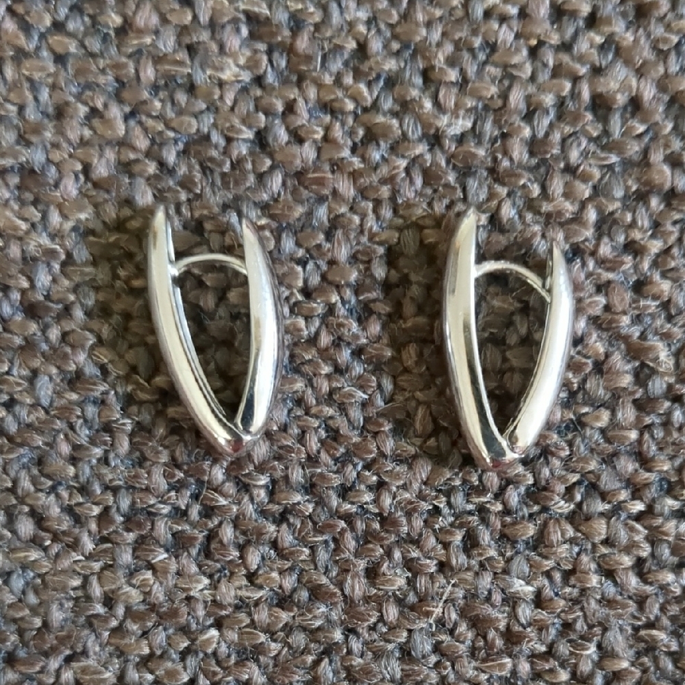 Graphic Silver Lever Back Drop Earrings Minimalist Sleek